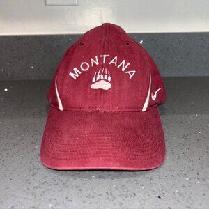 Nike University of Montana Grizzlies Strap Back Baseball Hat Cap White & Red